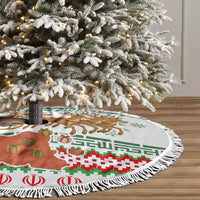Iran Christmas Tree Skirt with Santa Sleigh Reindeer Map and Green Red Snowflake Pattern - Wonder Print Shop