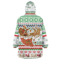 Iran Christmas Wearable Blanket Hoodie with Santa Sleigh Reindeer Map and Green Red Snowflake Pattern - Wonder Print Shop
