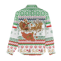 Iran Christmas Women Casual Shirt with Santa Sleigh Reindeer Map and Green Red Snowflake Pattern - Wonder Print Shop