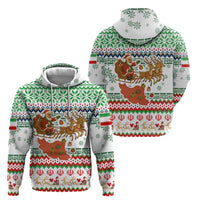 Iran Christmas Zip Hoodie with Santa Sleigh Reindeer Map and Green Red Snowflake Pattern - Wonder Print Shop