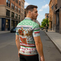 Iran Christmas Zipper Polo Shirt with Santa Sleigh Reindeer Map and Green Red Snowflake Pattern - Wonder Print Shop