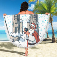 Iran Christmas Beach Blanket with Santa Taking Photos Ancient Columns and Snowflake Gift Pattern - Wonder Print Shop