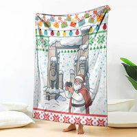 Iran Christmas Blanket with Santa Taking Photos Ancient Columns and Snowflake Gift Pattern - Wonder Print Shop