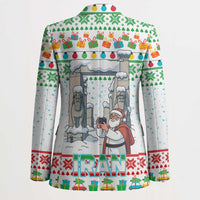 Iran Christmas Blazer with Santa Taking Photos Ancient Columns and Snowflake Gift Pattern - Wonder Print Shop