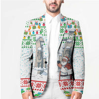 Iran Christmas Blazer with Santa Taking Photos Ancient Columns and Snowflake Gift Pattern - Wonder Print Shop