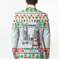 Iran Christmas Blazer with Santa Taking Photos Ancient Columns and Snowflake Gift Pattern - Wonder Print Shop
