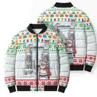 Iran Christmas Bomber Puffer Jacket with Santa Taking Photos Ancient Columns and Snowflake Gift Pattern - Wonder Print Shop