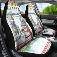 Iran Christmas Car Seat Cover with Santa Taking Photos Ancient Columns and Snowflake Gift Pattern - Wonder Print Shop