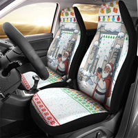 Iran Christmas Car Seat Cover with Santa Taking Photos Ancient Columns and Snowflake Gift Pattern - Wonder Print Shop