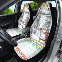 Iran Christmas Car Seat Cover with Santa Taking Photos Ancient Columns and Snowflake Gift Pattern - Wonder Print Shop