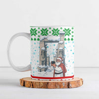 Iran Christmas Ceramic Mug with Santa Taking Photos Ancient Columns and Snowflake Gift Pattern - Wonder Print Shop