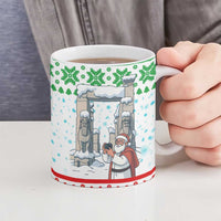 Iran Christmas Ceramic Mug with Santa Taking Photos Ancient Columns and Snowflake Gift Pattern - Wonder Print Shop