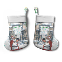 Iran Christmas Stocking with Santa Taking Photos Ancient Columns and Snowflake Gift Pattern - Wonder Print Shop