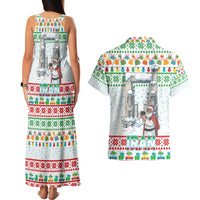 Iran Christmas Couples Matching Tank Maxi Dress and Hawaiian Shirt with Santa Taking Photos Ancient Columns and Snowflake Gift Pattern - Wonder Print Shop