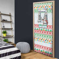 Iran Christmas Door Cover with Santa Taking Photos Ancient Columns and Snowflake Gift Pattern - Wonder Print Shop