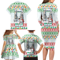 Iran Christmas Family Matching Long Sleeve Bodycon Dress and Hawaiian Shirt with Santa Taking Photos Ancient Columns and Snowflake Gift Pattern - Wonder Print Shop
