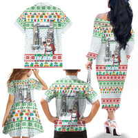 Iran Christmas Family Matching Off The Shoulder Long Sleeve Dress and Hawaiian Shirt with Santa Taking Photos Ancient Columns and Snowflake Gift Pattern - Wonder Print Shop