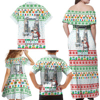 Iran Christmas Family Matching Off Shoulder Maxi Dress and Hawaiian Shirt with Santa Taking Photos Ancient Columns and Snowflake Gift Pattern - Wonder Print Shop