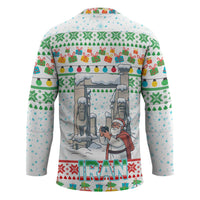 Iran Christmas Hockey Jersey with Santa Taking Photos Ancient Columns and Snowflake Gift Pattern - Wonder Print Shop