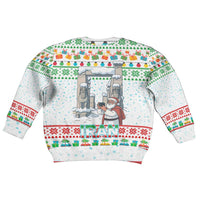 Iran Christmas Kid Ugly Christmas Sweater with Santa Taking Photos Ancient Columns and Snowflake Gift Pattern - Wonder Print Shop