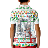 Iran Christmas Kid Polo Shirt with Santa Taking Photos Ancient Columns and Snowflake Gift Pattern - Wonder Print Shop