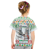 Iran Christmas Kid T Shirt with Santa Taking Photos Ancient Columns and Snowflake Gift Pattern - Wonder Print Shop