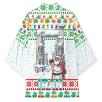 Iran Christmas Kimono with Santa Taking Photos Ancient Columns and Snowflake Gift Pattern - Wonder Print Shop