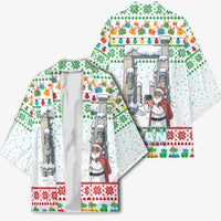 Iran Christmas Kimono with Santa Taking Photos Ancient Columns and Snowflake Gift Pattern - Wonder Print Shop