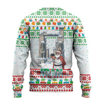 Iran Christmas Ugly Christmas Sweater with Santa Taking Photos Ancient Columns and Snowflake Gift Pattern - Wonder Print Shop