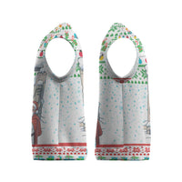 Iran Christmas Knitted V-Neck Vest with Santa Taking Photos Ancient Columns and Snowflake Gift Pattern - Wonder Print Shop