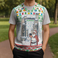 Iran Christmas Knitted V-Neck Vest with Santa Taking Photos Ancient Columns and Snowflake Gift Pattern - Wonder Print Shop