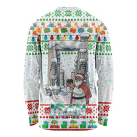 Iran Christmas Long Sleeve Shirt with Santa Taking Photos Ancient Columns and Snowflake Gift Pattern - Wonder Print Shop
