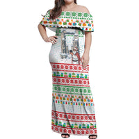 Iran Christmas Off Shoulder Maxi Dress with Santa Taking Photos Ancient Columns and Snowflake Gift Pattern - Wonder Print Shop