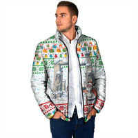Iran Christmas Padded Jacket with Santa Taking Photos Ancient Columns and Snowflake Gift Pattern - Wonder Print Shop