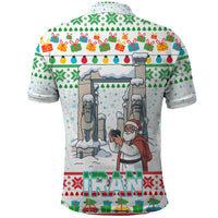 Iran Christmas Polo Shirt with Santa Taking Photos Ancient Columns and Snowflake Gift Pattern - Wonder Print Shop