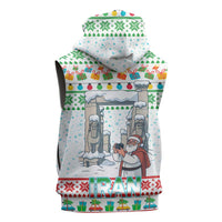 Iran Christmas Sleeveless Hoodie with Santa Taking Photos Ancient Columns and Snowflake Gift Pattern - Wonder Print Shop