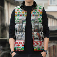 Iran Christmas Sleeveless Puffer Jacket with Santa Taking Photos Ancient Columns and Snowflake Gift Pattern - Wonder Print Shop