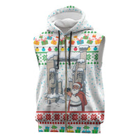 Iran Christmas Sleeveless Zip Hoodie with Santa Taking Photos Ancient Columns and Snowflake Gift Pattern - Wonder Print Shop