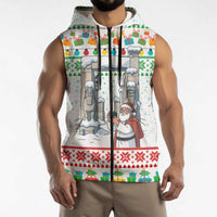 Iran Christmas Sleeveless Zip Hoodie with Santa Taking Photos Ancient Columns and Snowflake Gift Pattern - Wonder Print Shop