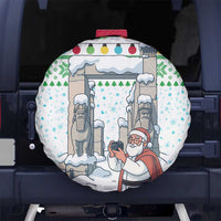 Iran Christmas Spare Tire Cover with Santa Taking Photos Ancient Columns and Snowflake Gift Pattern - Wonder Print Shop