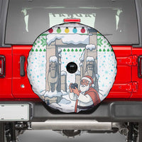 Iran Christmas Spare Tire Cover with Santa Taking Photos Ancient Columns and Snowflake Gift Pattern - Wonder Print Shop