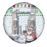 Iran Christmas Spare Tire Cover with Santa Taking Photos Ancient Columns and Snowflake Gift Pattern - Wonder Print Shop