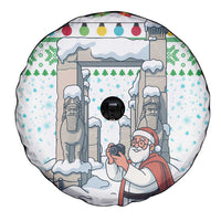 Iran Christmas Spare Tire Cover with Santa Taking Photos Ancient Columns and Snowflake Gift Pattern - Wonder Print Shop