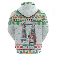 Iran Christmas Zip Hoodie with Santa Taking Photos Ancient Columns and Snowflake Gift Pattern - Wonder Print Shop
