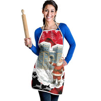 Iraq Christmas Apron with Santa Ishtar Gate Red Plaid and Snowflake Reindeer Pattern - Wonder Print Shop