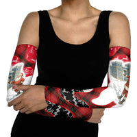 Iraq Christmas Arm Sleeves with Santa Ishtar Gate Red Plaid and Snowflake Reindeer Pattern - Wonder Print Shop