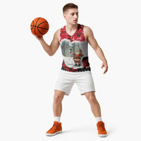 Iraq Christmas Basketball Jersey with Santa Ishtar Gate Red Plaid and Snowflake Reindeer Pattern - Wonder Print Shop