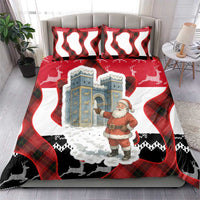 Iraq Christmas Bedding Set with Santa Ishtar Gate Red Plaid and Snowflake Reindeer Pattern - Wonder Print Shop