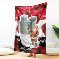 Iraq Christmas Blanket with Santa Ishtar Gate Red Plaid and Snowflake Reindeer Pattern - Wonder Print Shop