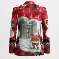 Iraq Christmas Blazer with Santa Ishtar Gate Red Plaid and Snowflake Reindeer Pattern - Wonder Print Shop